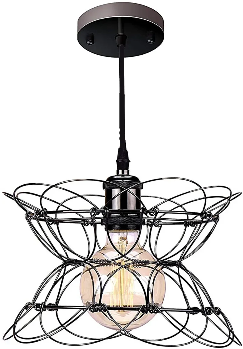 

Chandelier Lights Fixture Deformable iron Metal Wire Cage Pendant Light DIY Multi Shapes Farmhouse Ceiling Hanging Indoor Lights