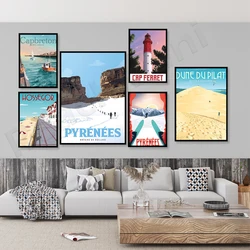 Dune du Pilat / Bassin d'Arcachon seascape, Pau-Bayan-Pyrenees, Saint-Lary, sunset, mountain landscape skiing / travel poster