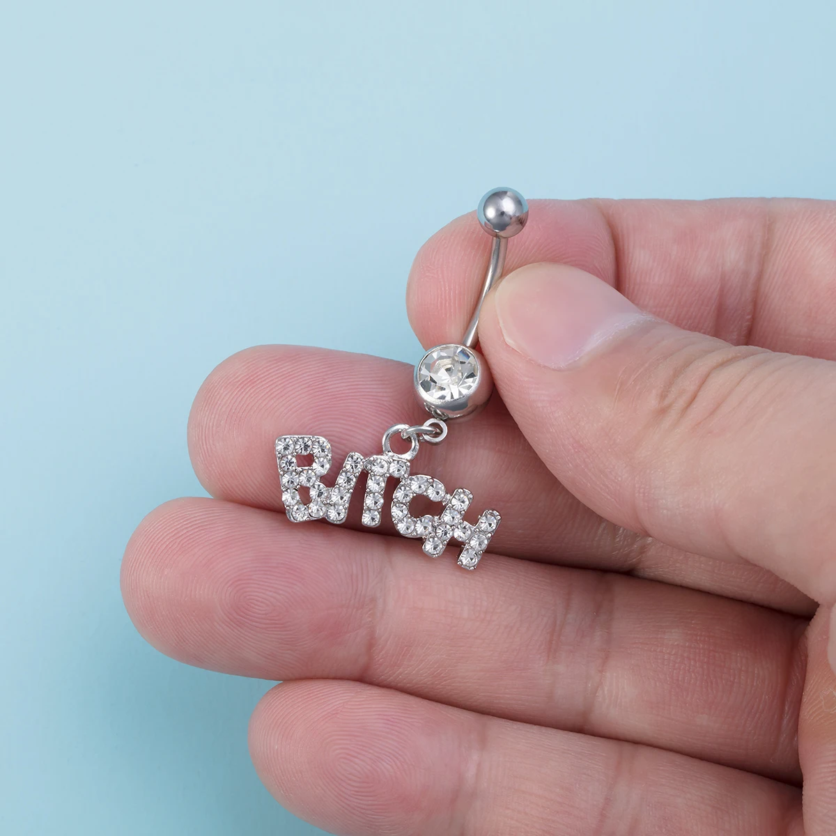 1pc Dangling CZ Belly Button Rings with Cute and Sexy Letters for Women Surgical Steel Bar Navel Piercings Stud Body Jewelry