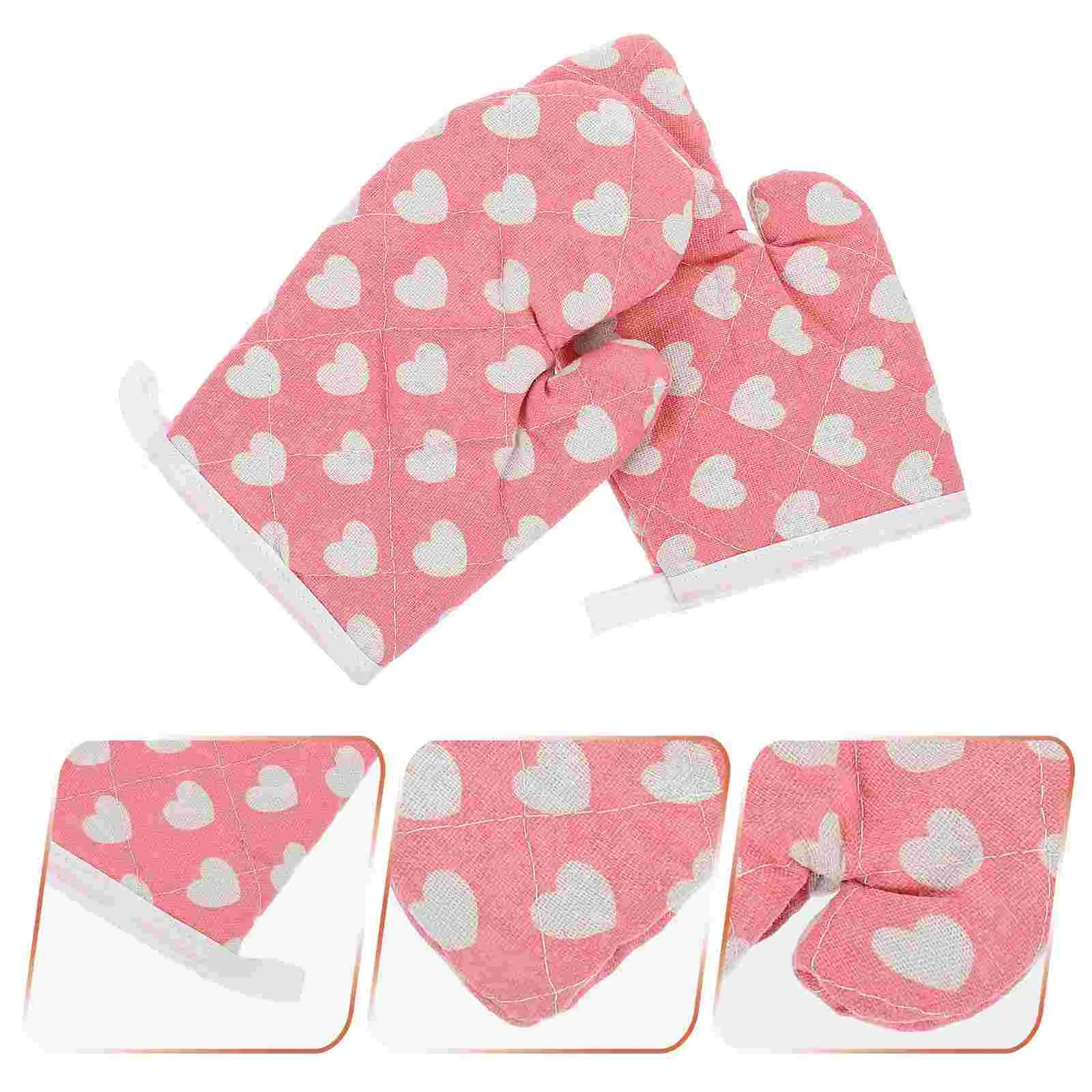 

2 Pcs Christmas Microwave Gloves Heat Insulation Anti-Hot Mini Air Fryer Kids Oven Mitt Pink Cotton Boy