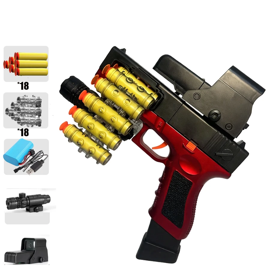 電動自動ソフト弾トイガン、7.4VバッテリーとUSB充電ケーブル付き、強力なパワー、ソフト弾チェーンで単発を手動で発射可能