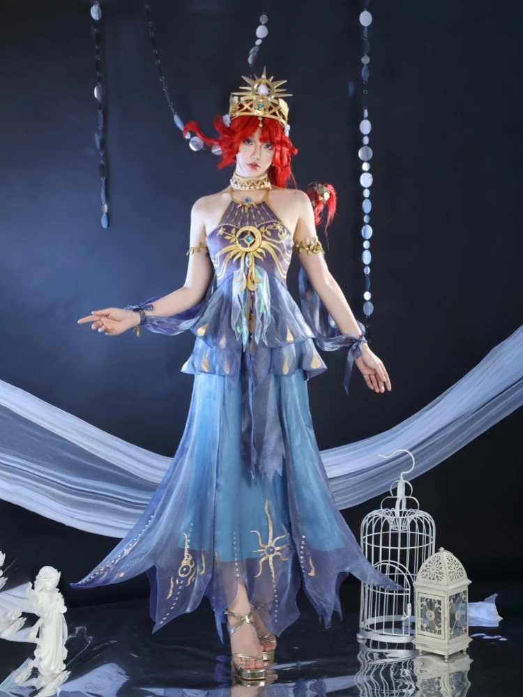 

Game Identity V Fisherwoman Weeping Goddess Cosplay Costume Women Blue Long Dress Halloween Party Role Play Clothing