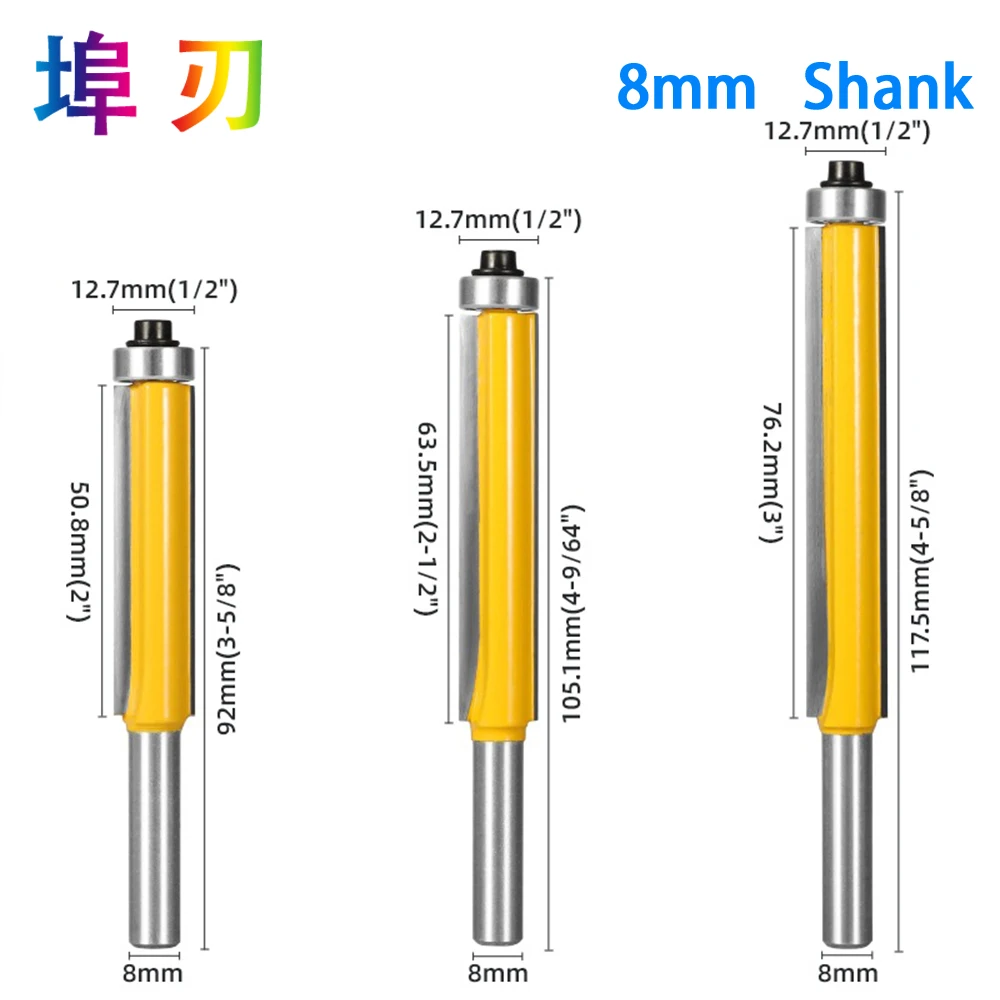 1Pc 8mm Shank Flush Trim Router Bit with Bearing for Wood Template Pattern Bit Tungsten Carbide Milling Cutter for Wood LT044