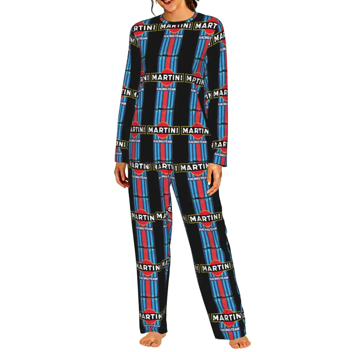 Martinis Race Sportscar Motor Racing Round Neck Long Sleeve Nightgowns for Sleeping Sleepshirts Women Loose Pajama Set Long Pant