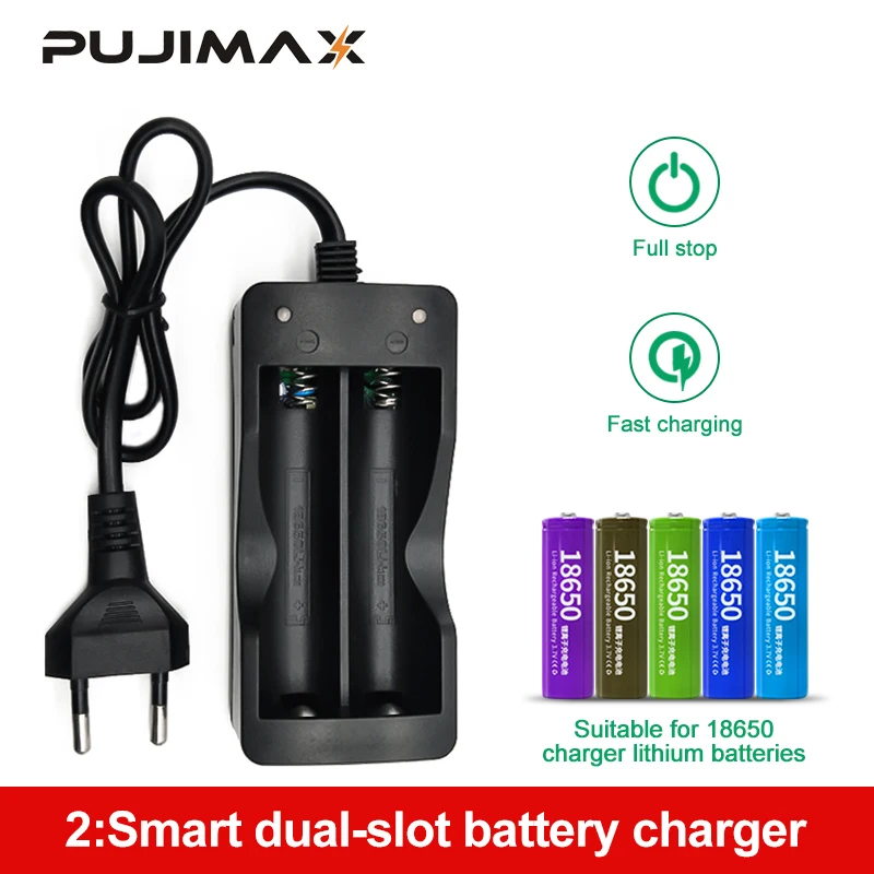 PUJIMAX battery charger 18650 EU 2slots Smart charging Li-ion Rechargeable Battery charger