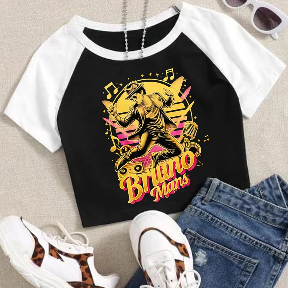 Bruno Mars 2026 Crop Tops T-Shirt Girls Fashion Women O-Neck Short Sleeve