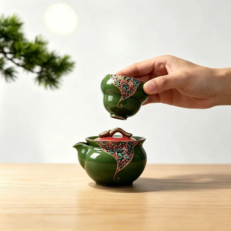 Portable Travel Gaiwan Tea Set, Chinese Hand‑Grip Teapot Quick‑Drink Cup for Outdoor Camping