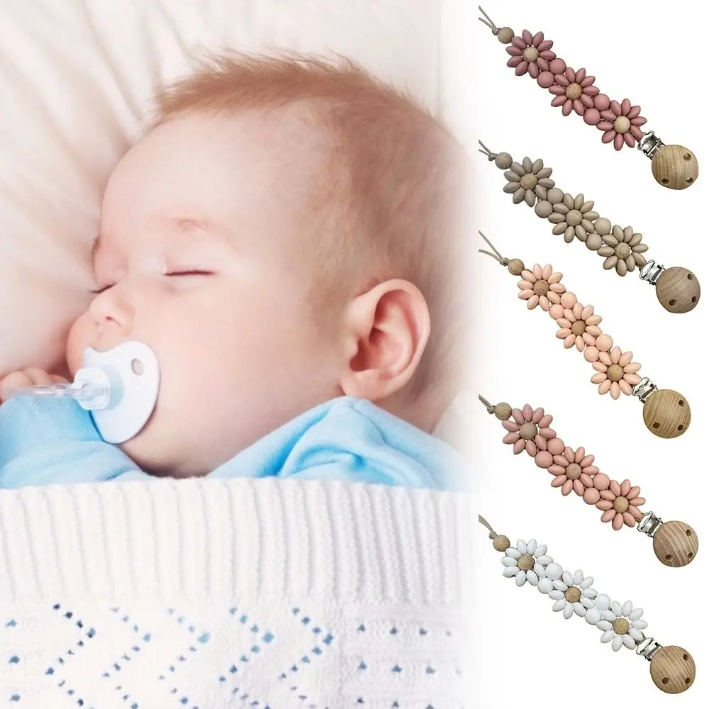 Essentional Handmade Baby Pacifier Clip Silicone Flower Design Flower Soother Clip Dummy Nipple Holder Clip Teething Stage
