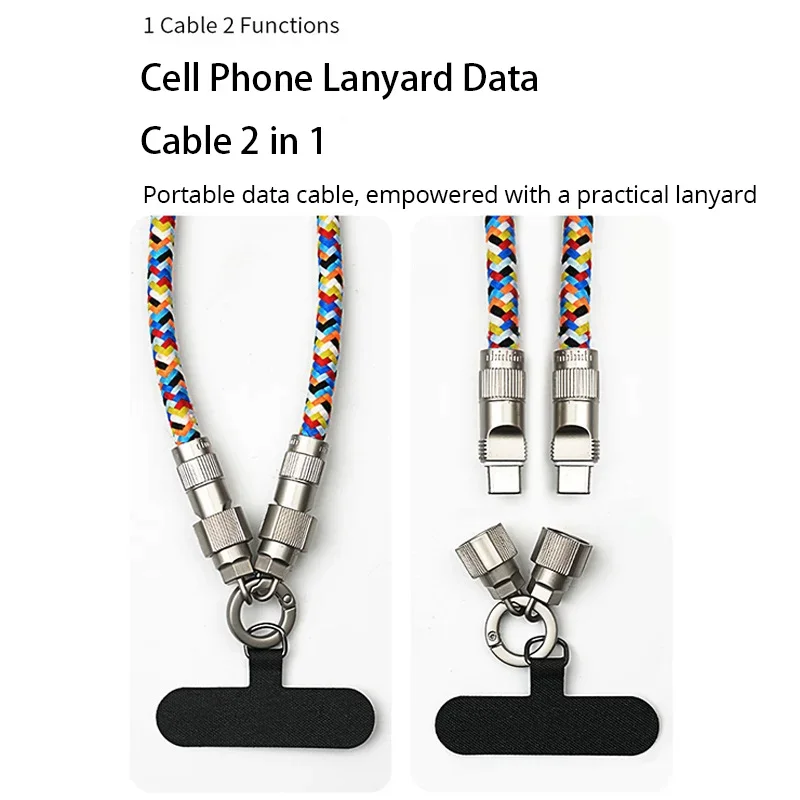 

2 in 1 Phone Lanyard Pd60W Charging Cable Type-C To C Zinc Alloy Lock Halter Neck Wrist for Mobile Phone Accessories