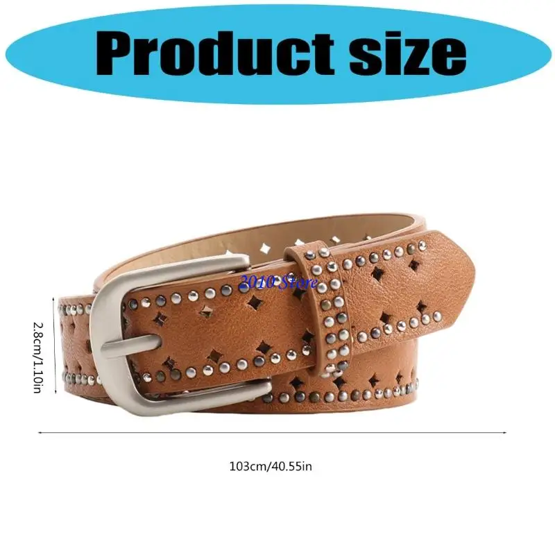 F3MF حزام نسائي أنيق قابل للتعديل بتفاصيل معدنية على إكسسوار الخصر من جلد البولي يوريثان اللطيف