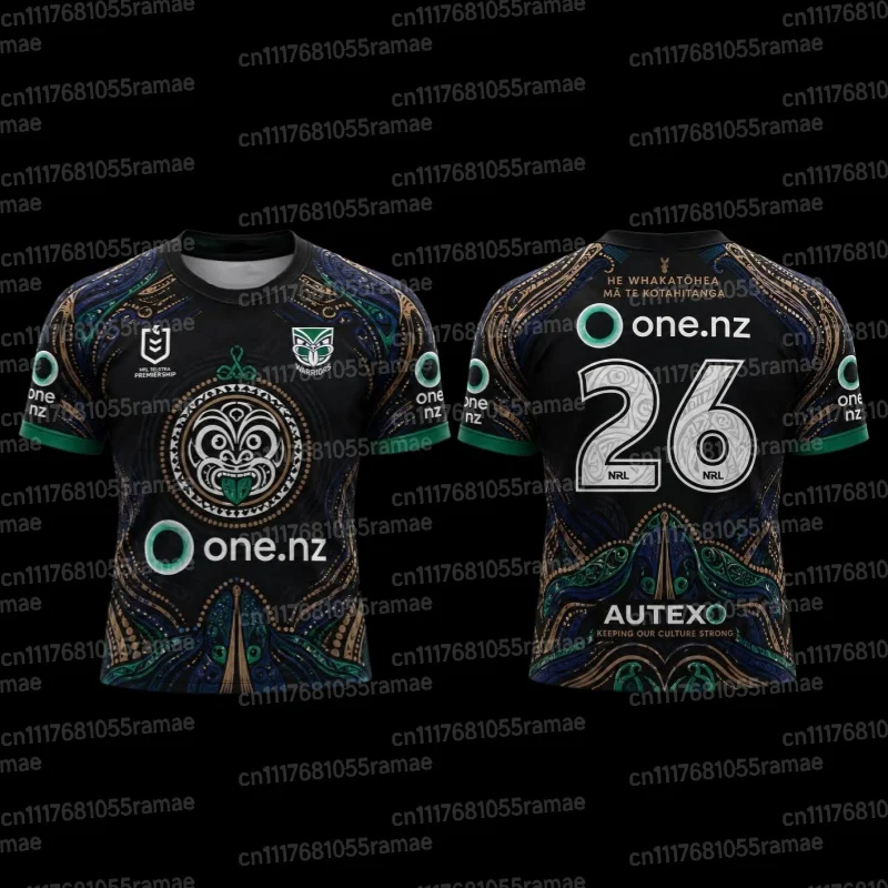 Familien-Matching Warriors Maori Tribal Metallic Print Rugby-Trikot Oversized Einfarbig Schwarz Vollständiges Koru-Muster Nummer 1 – Detail 7