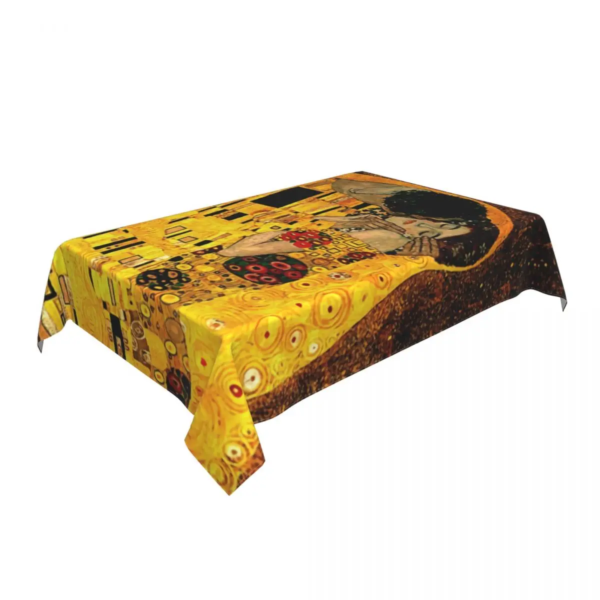 Rectangular Waterproof Oil-Proof Klimt Kiss Tablecloth Backing Elastic Edge Table Covers Gustav Klimt Freyas Art Table Cloth