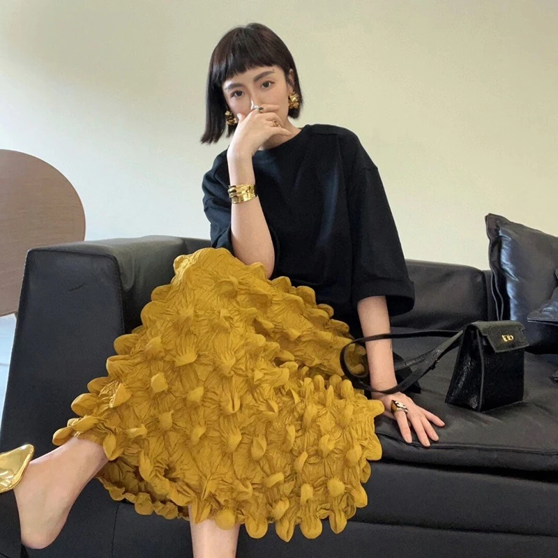 

Мода 2024, Новое поступление, летняя женская повседневная свободная посадка, универсальная юбка трапециевидной формы с эластичной резинкой на талии, юбки до середины икры, юбки с высокой талией T122