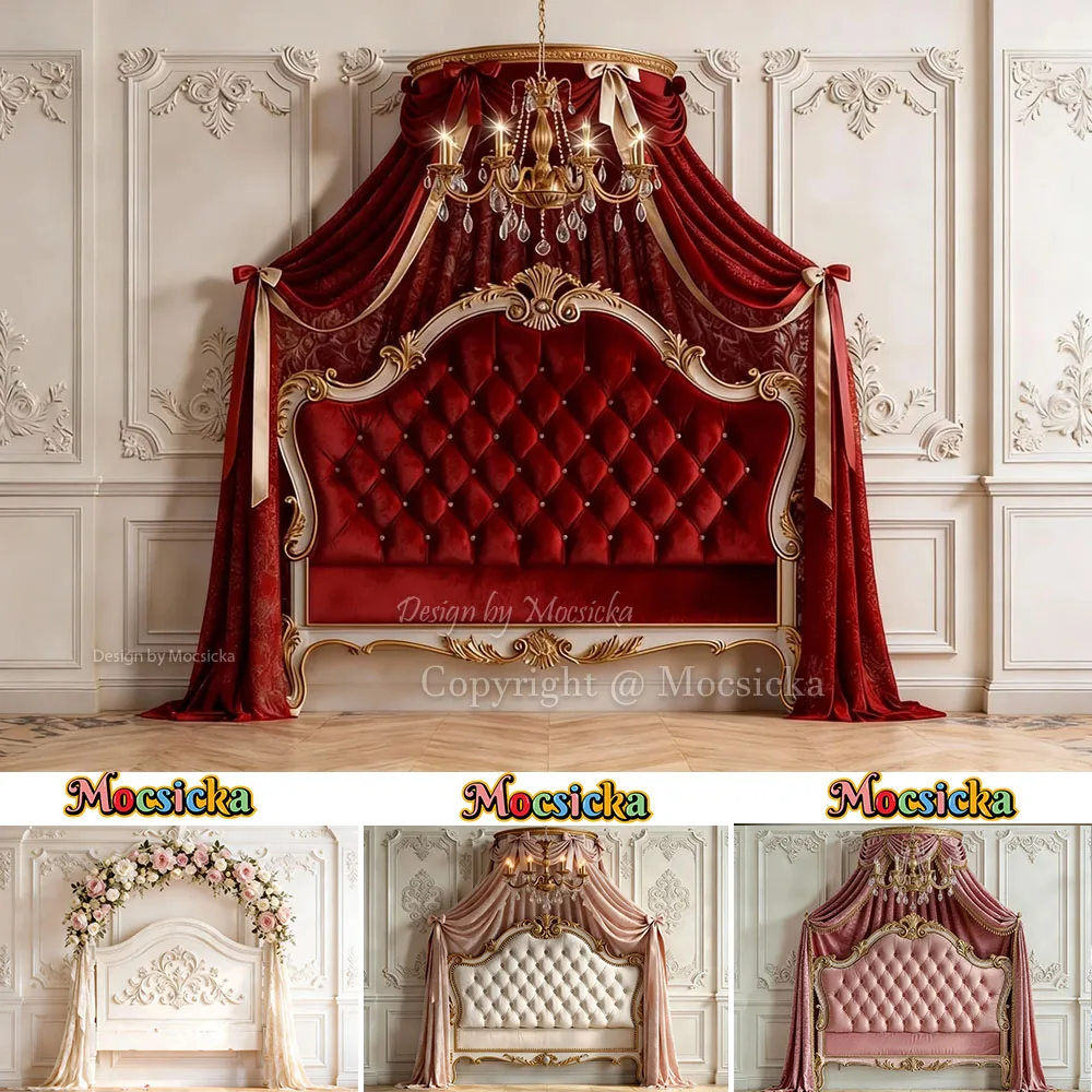 

Mocsicka Red Elegant Headboard Photography Backdrop White Wall Pendant Light Boudoir Background Baby Show Birthday Photo Studio