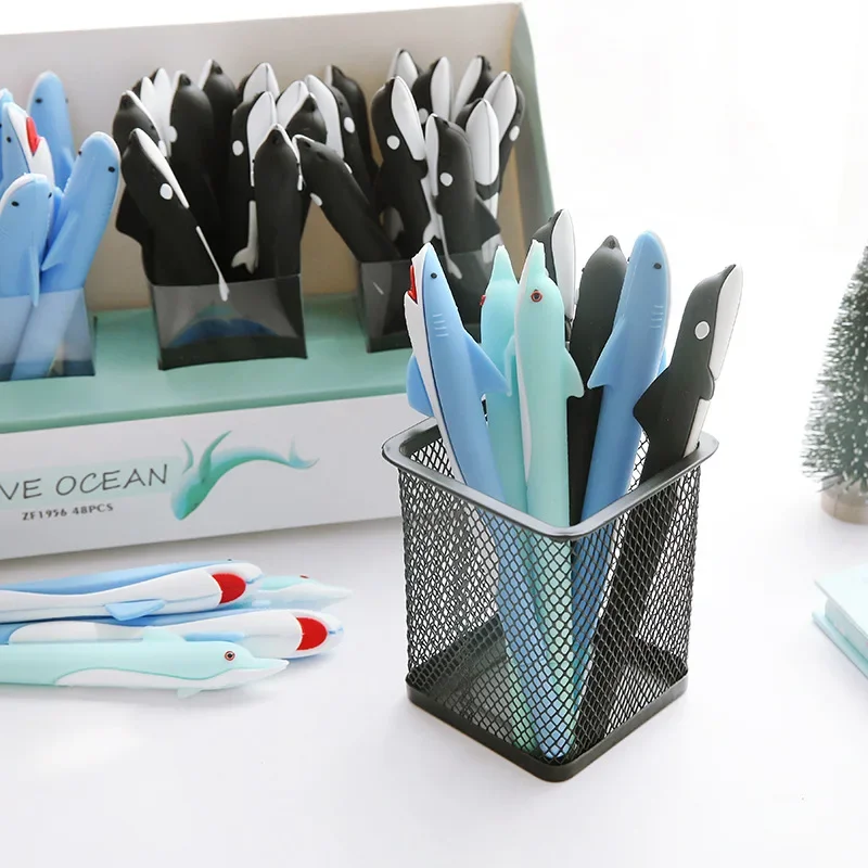 

48 шт., силиконовая гелевая ручка в стиле дельфина, студенческая креативная милая шариковая ручка с героями мультфильмов, офисная ручка для подписи, каваи, школьные принадлежности