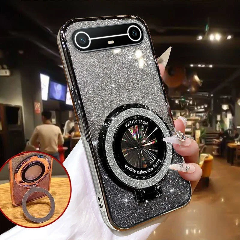 Glitter Water Ripple Hole Magsafe Case For Tecno Spark Slim Folding Holder Cover For Tecno Spark Slim Hard Shell