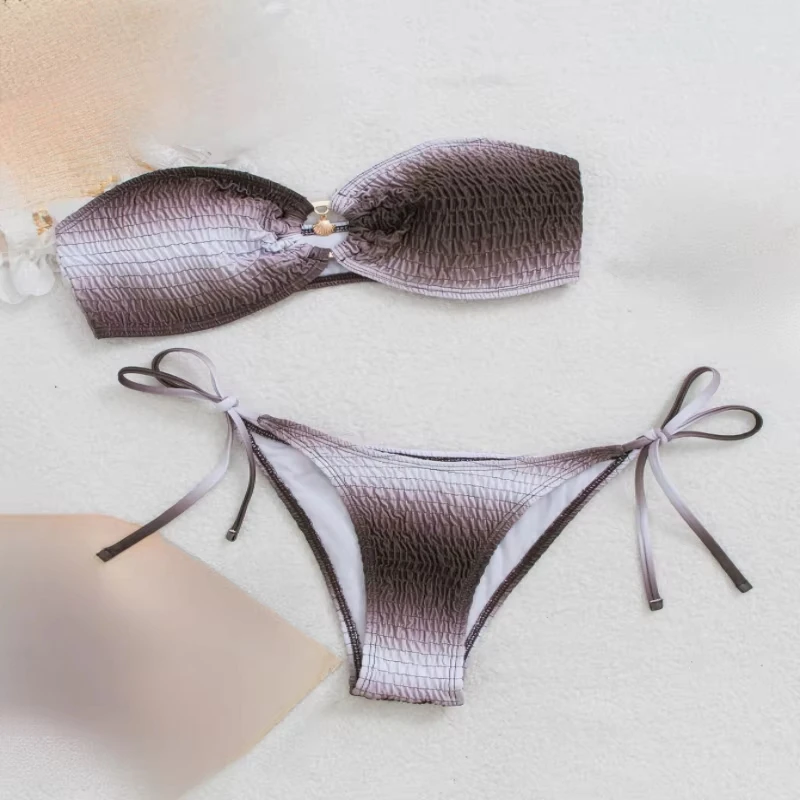 

Vintage Gradient Print Sexy Strapless Women's Beach Bikini Swimsuit