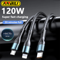 NNBILI 6A 3 in 1 USB Type C 120W Fast Charge Charger Data Cord For iPhone Samsung Xiaomi Huawei Quick Charge Micro USB Wire