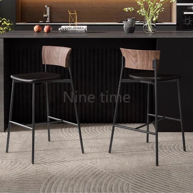 

Wooden Chairs Kitchen Stool Chair High Stools Modern Design Cafeteria Luxury Bar Backrest Make Up IronMuebles Para Bar Furniture