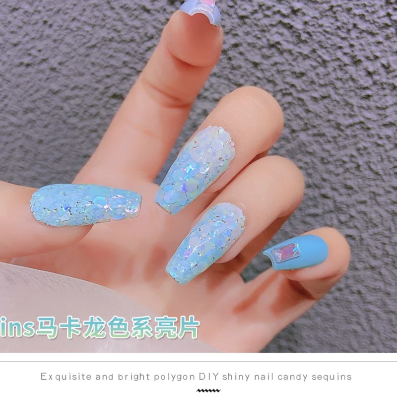 เกล็ดเลื่อมสีเล็บจาก1Jar มาการองสีส้ม/เหลือง/เขียว/ชมพูเลื่อมแวววาวเกล็ดเล็บสะท้อนแสงแบบไล่ระดับสี