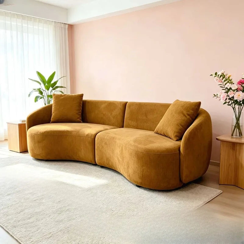 Nordic modern simple apartment living room curved chenille velvet fabric leisure sofa
