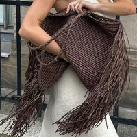 Casual Tassel Woven Women Shoulder Bags Handmade Fringe Lady Handbags Summer Beach Large Tote Bag Big Shopper Purse for Vacation