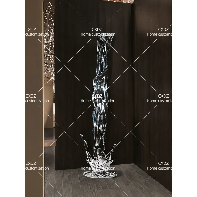 Large Floor to Ceiling Wave Sculpture Transparent Resin Water Splash Art for Sales Office Commercial Space Villa Decoration