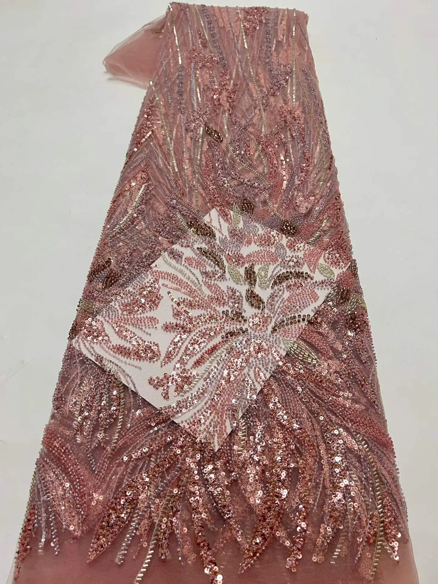 5 Yards Luxury African Sequins Groom Lace Fabric 2026 High Quality French Nigerian Beaded Lace Fabric for Wedding Dress