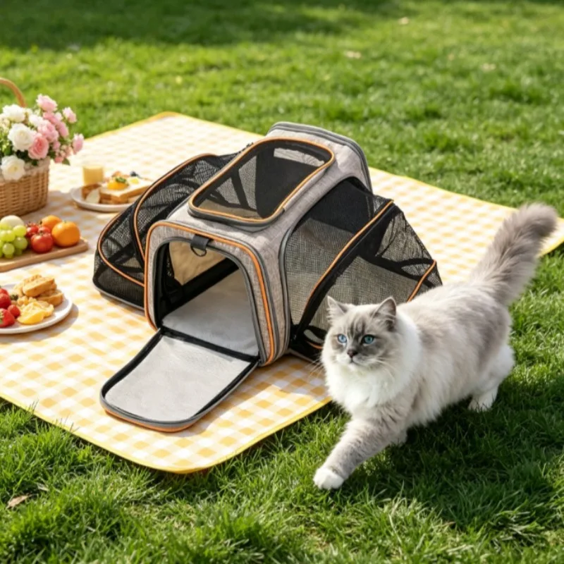

Expandable Cat Carrier for 2 Cats Large Capacity Pet Travel Bag Portable Handbag for Small Puppy Outdoor