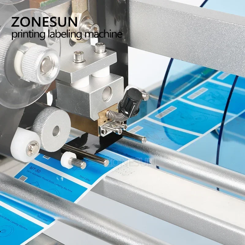 ZONESUN LT-50D Semi-Auto Round Bottle Labeling Machine with Date Coder Printer Beer Can Vial Labeler for Transparent Label