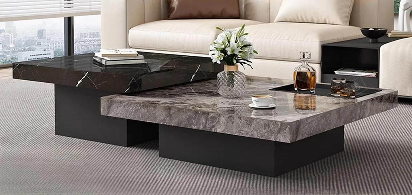 Minimalist rock slab coffee table light luxury living room household square high and low combination