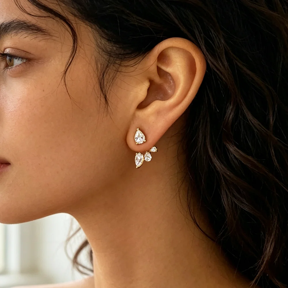 OEVAS 3.8cttw Pear Cut All Moissanite Stud Earrings for Women S925 Silver 18K Gold Plated Waterdrop Ear Studs Fine Jewelry