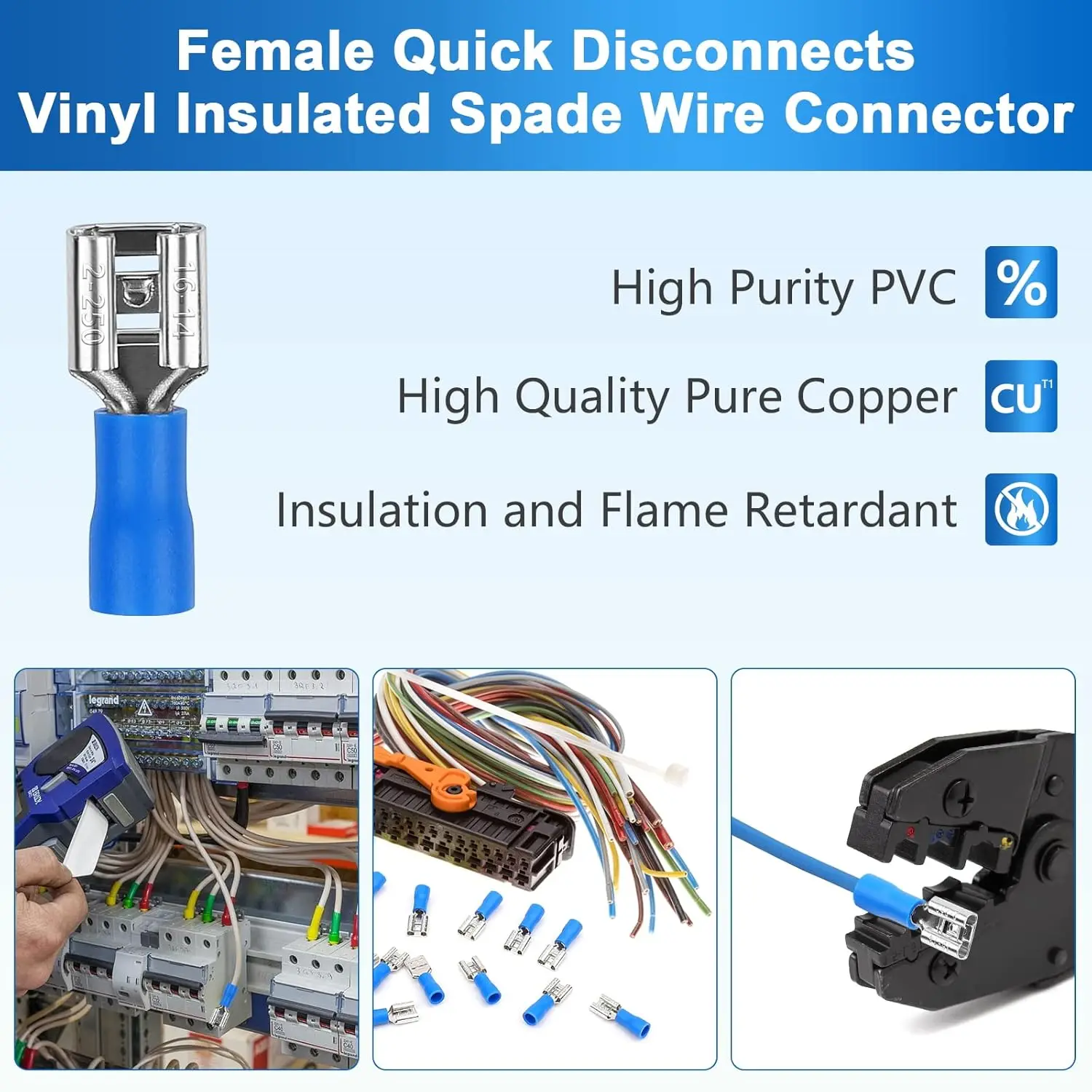 60/80pcs male female insulated spade connector, 6.3mm 1/4