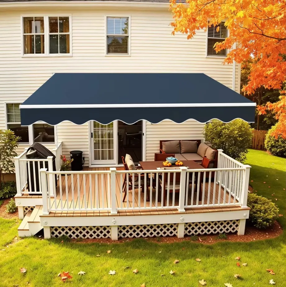 Good Looking Electric Remote Motorized Folding Arm Rain Sun Protection Full Retract Cassette Awning for Yard Garden
