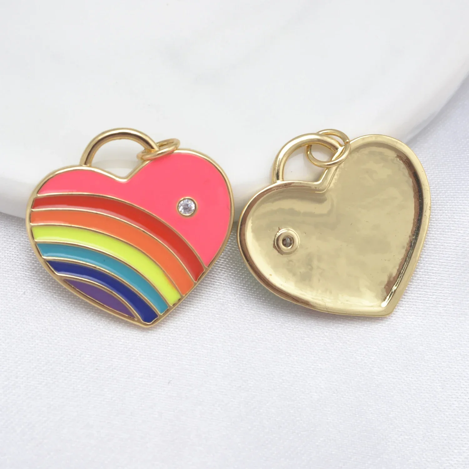 10 Pcs Colorful Enamel Pendant DIY Earring Necklace Jewelry Making Accesorios Heart Rainbow Charms for Women Brass Plated Part
