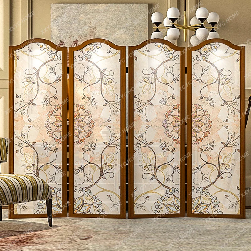 

modern simple solid wood folding mobile screen partition living room study entrance engraving blocking folding screen