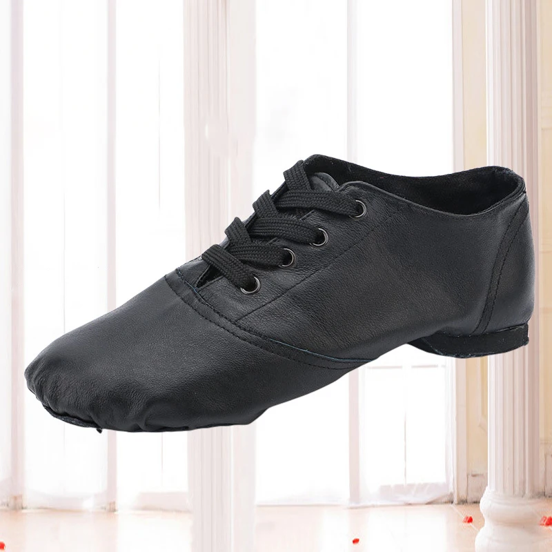 Zapatos de baile de Ballet para hombres y mujeres, zapatos de baile de suela suave con cordones de cuero genuino para adultos y niños, práctica