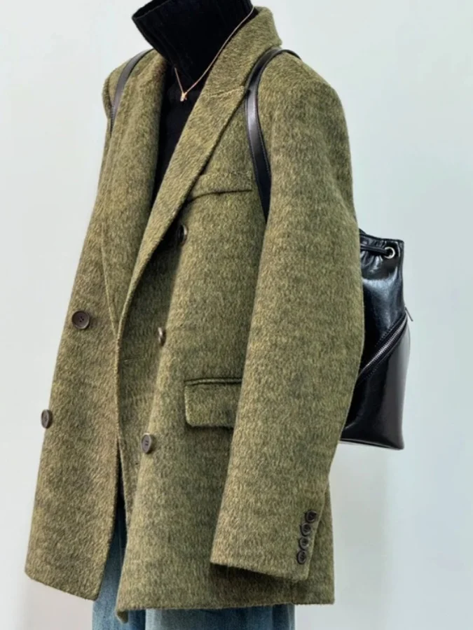 

Double-Breasted Woolen Suit Coat Short Version Women's Fashion Autumn Winter New Style Korean Version Straight Cut Thickened