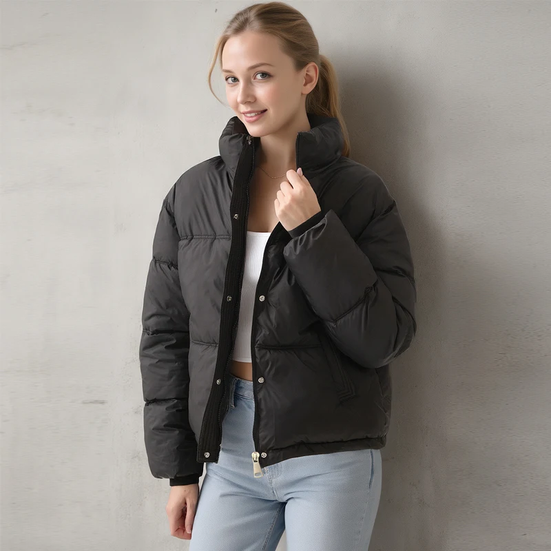 Winter fashion New long sleeve zipper Thicken women Coat Warm Solid Autumn Casual Stand Collar Female Outwears