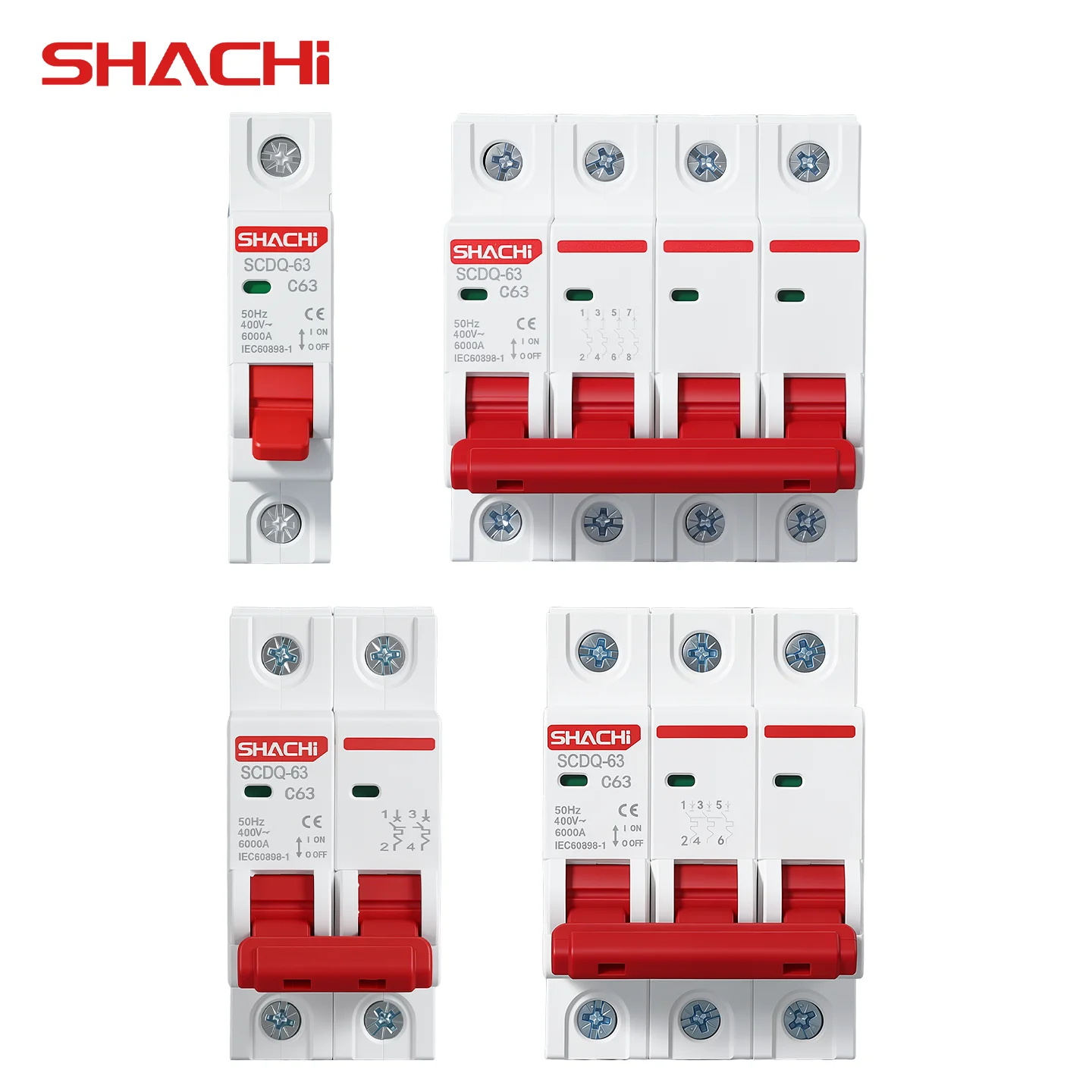 Disjoncteur miniature SHACHI AC MCB 1P 2P 3P 4P 16A 20A 25A 63A 220V 400V Type C pour rail DIN, interrupteur d'air pour la protection contre les surcharges domestiques
