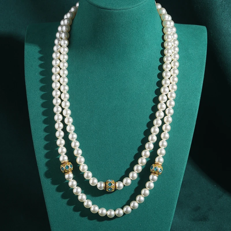 

Vintage Layered Pearl Necklace Woman Gold Color Beads Elegant Luxury Quality Jewelry Designer Gift Daily Party New 2025 Trend