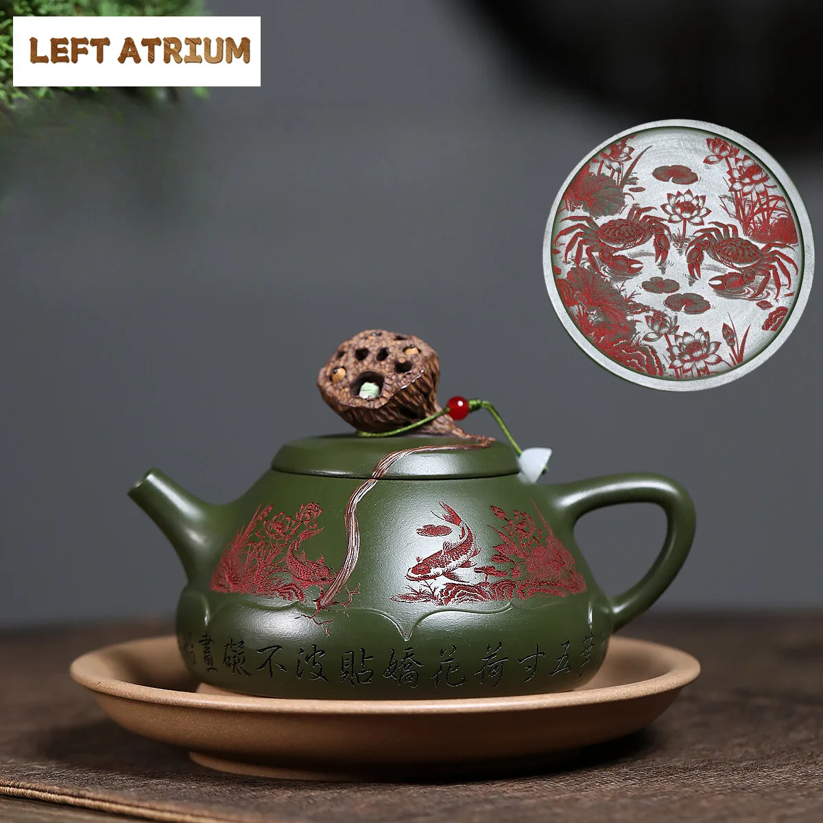 

330ml Classic Yixing Purple Clay Teapots Handmade Lotus Garden Stone Scoop Pot Raw Ore Green Mud Tea Maker Kettle Zisha Tea Set