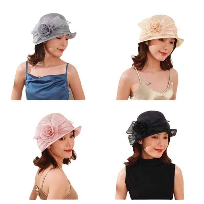 Elegante Hof Leinen Fascinators Rose Leinen Zylinder Sommer Sonne Schatten große Krempe Milli nery Hut Frauen Bankett Hut