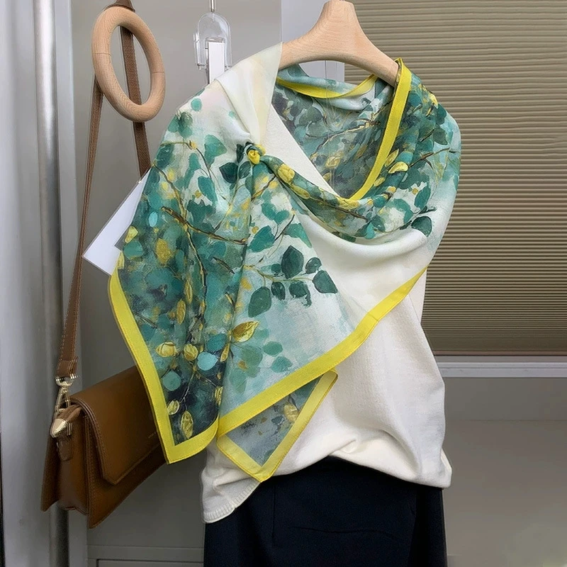 Luxury Chinese Style Printed Mulberry Silk Long Scarves INS-style Design Elegant & Versatile Real Silk Shawl & Scarf view 2