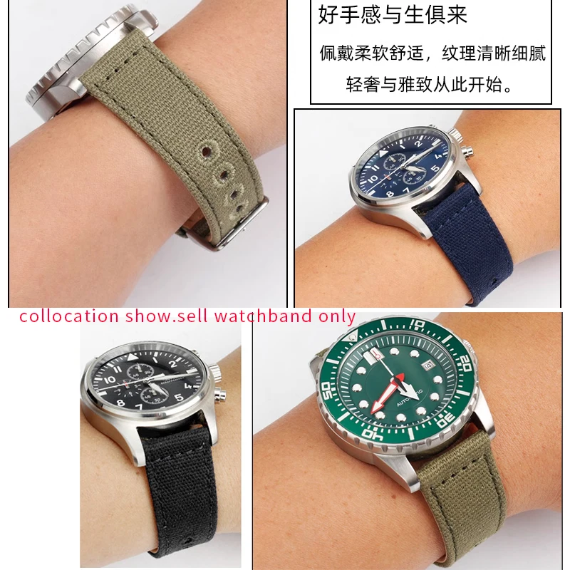Ремешок для часов из быстросъемной ткани, дышащий матовый браслет для наручных часов с низом из воловьей кожи, спортивные мужские аксессуары для Гамильтона Citizen, 22 мм