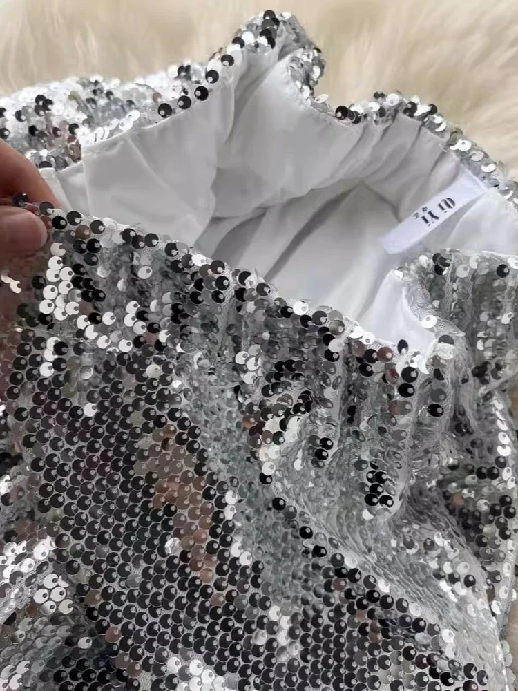 Biling Sequin Straight Pants Stage Party Night Shop Clothes Korean Chic Shiny Casual High Waist Slimming Wide Leg Trousers Women