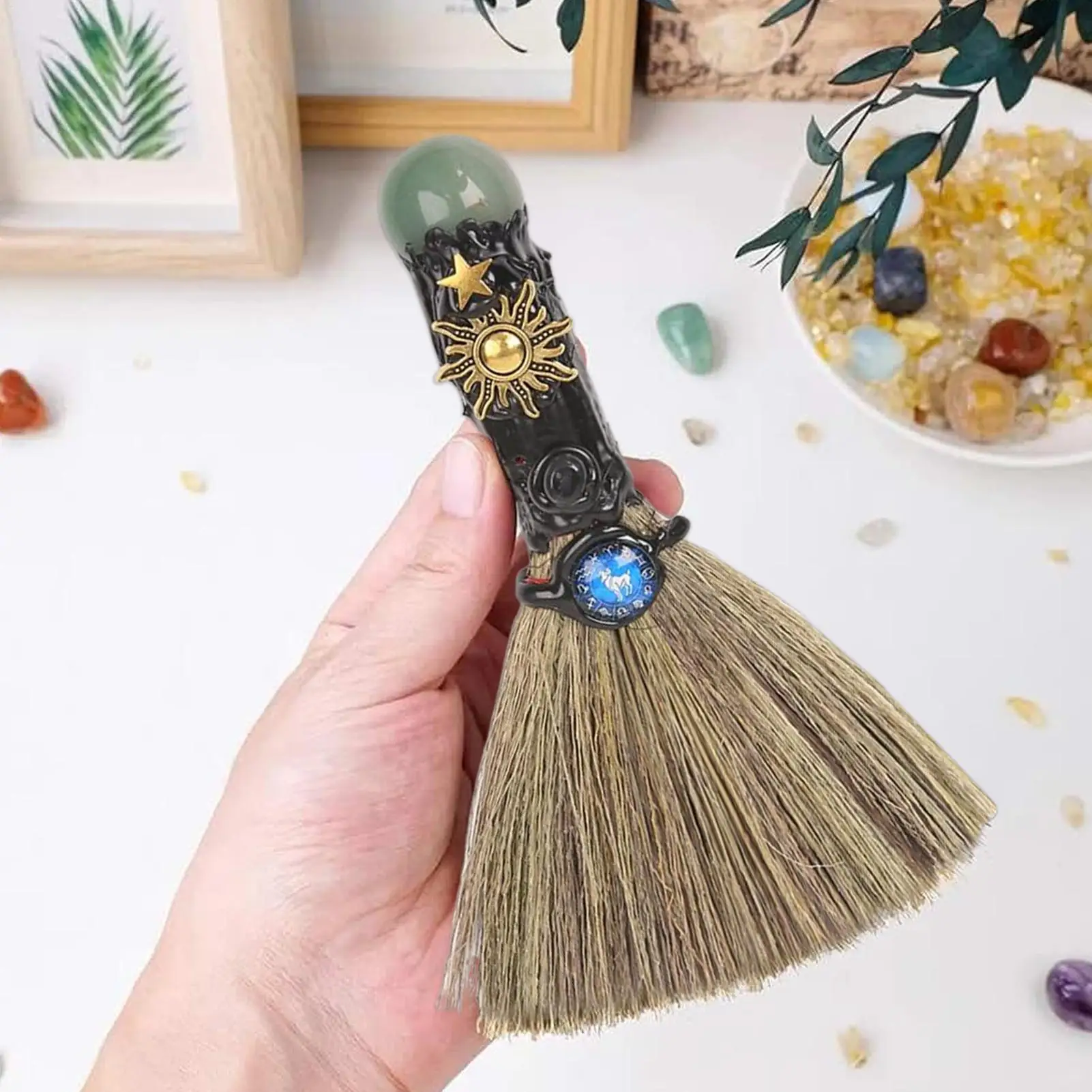 Halloween Brooms Compact Healing Crystal Witch Altar Broom Cleansing Healing Supplies Home Decoration For Meditation Room