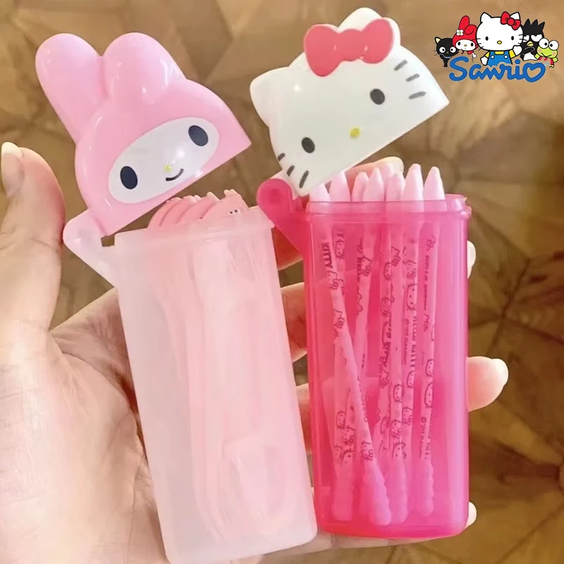 Sanrio Hello Kitty Swab Storage Box Melody Toothpick Makeup Cotton Swab Classification Box Small Object Organizer Case Gifts