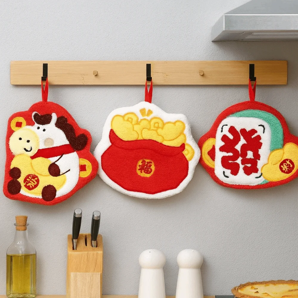 

Быстросохнущее мультяшное полотенце для рук, подвесное впитывающее впитывающее полотенце, утолщенное благословение, весеннее праздничное полотенце для использования в ванной комнате