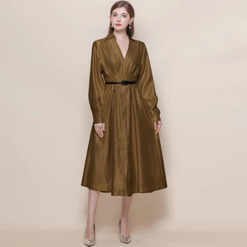 Ele Silk Satin Long Sve V-Ne Dr Schlankheits-Taille, hohe Taille, luxuriöser SLE-Strickrock aus Polyesterstoff in A-Linie für...